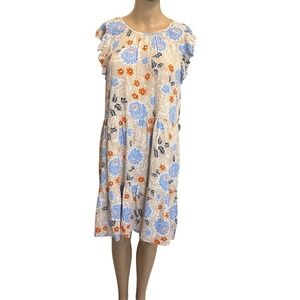 LOFT Outlet Women's Tiered Floral Print Ruffle Sleeve Midi‎ Dress Size M